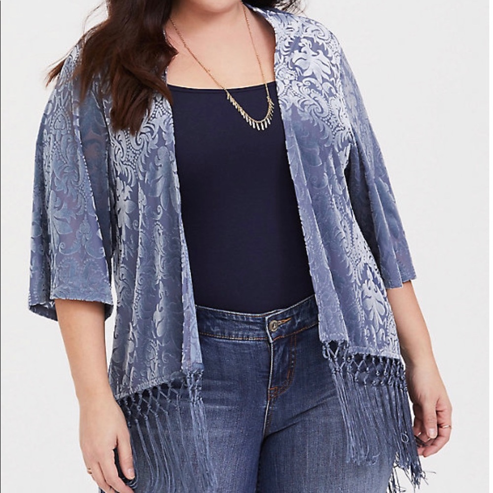 Blue/Grey Velvet Burnout Kimono- Torrid (sz 3/4)